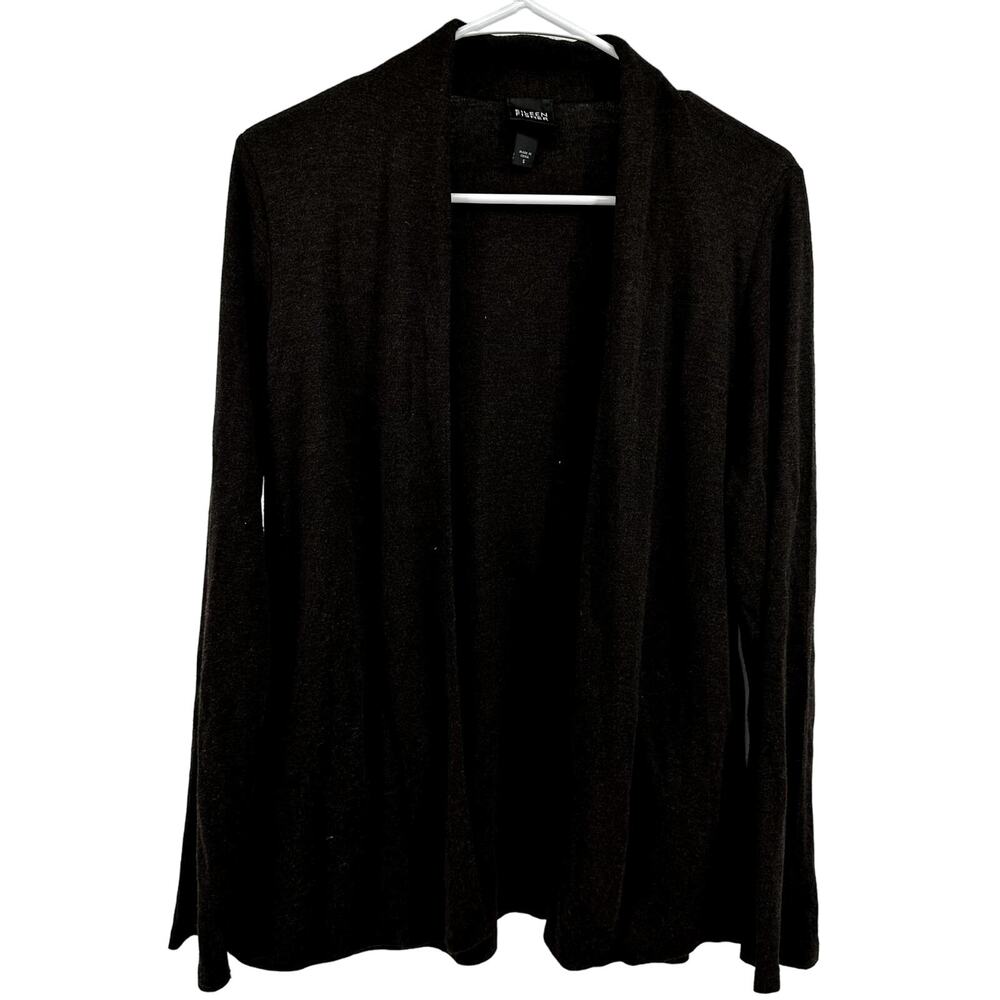 Eileen Fisher Cardigan Sweater Lightweight Pockets Viscose Dark Brown Small